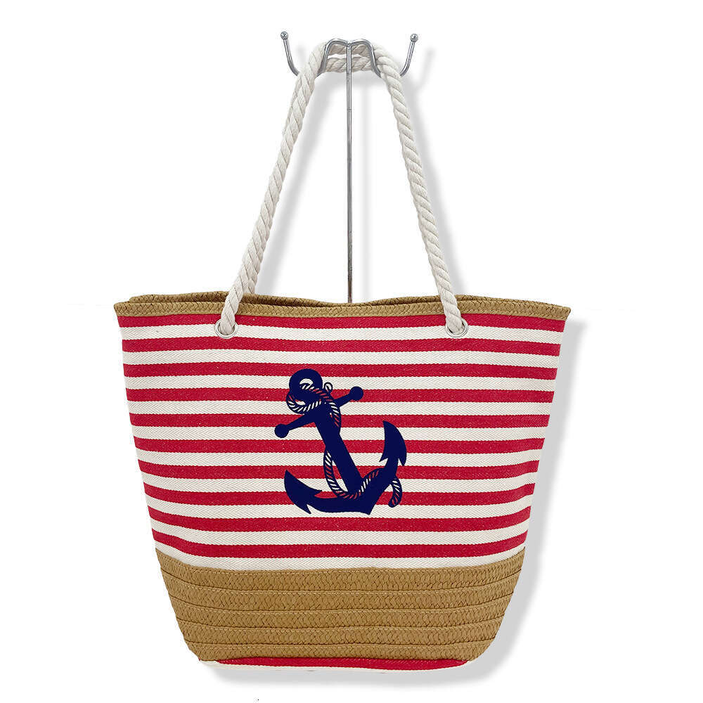 Casual Fashion Woven Summer Large Capacity Striped Canvas Straw Bag For The Beach