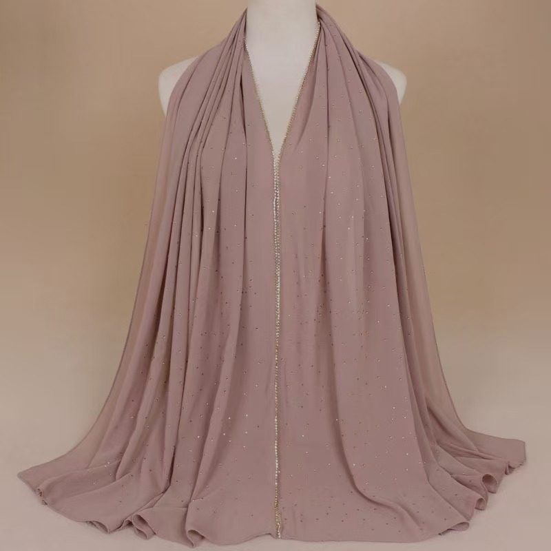 T933 chain scarf women's solid color pearl chiffon hot diamond scarf long scarf shawl