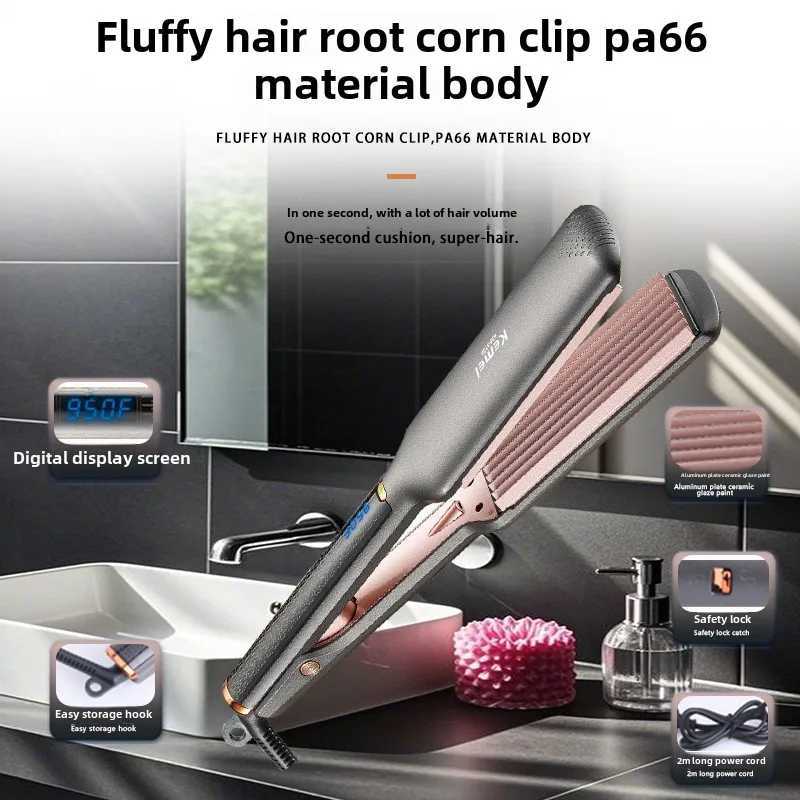 Kemei Hair Straightener Curler Aluminium Ceramic Coated Heating Plate 6-Level Temperature Control Crimping Styling Tool W250610