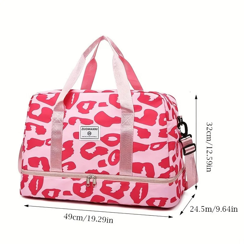 Large Capacity Nylon Travel Duffle Bag with Animal Print Sports Gym Storage Portable WomenS Weekender Overnight 250605
