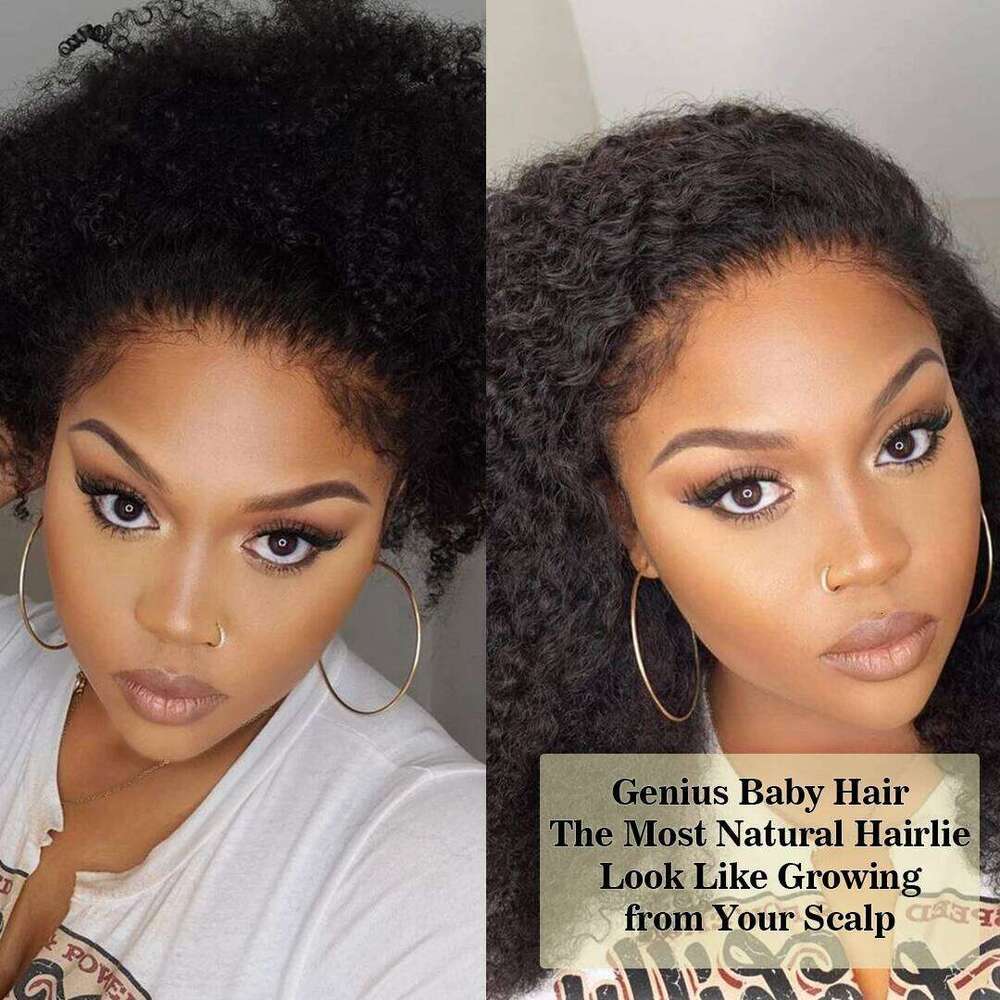 Afro With 4c Kinky Edges 250 Density 13x4 Lace Front Wig Short Curly Human Hair Wigs Pre-Plucked