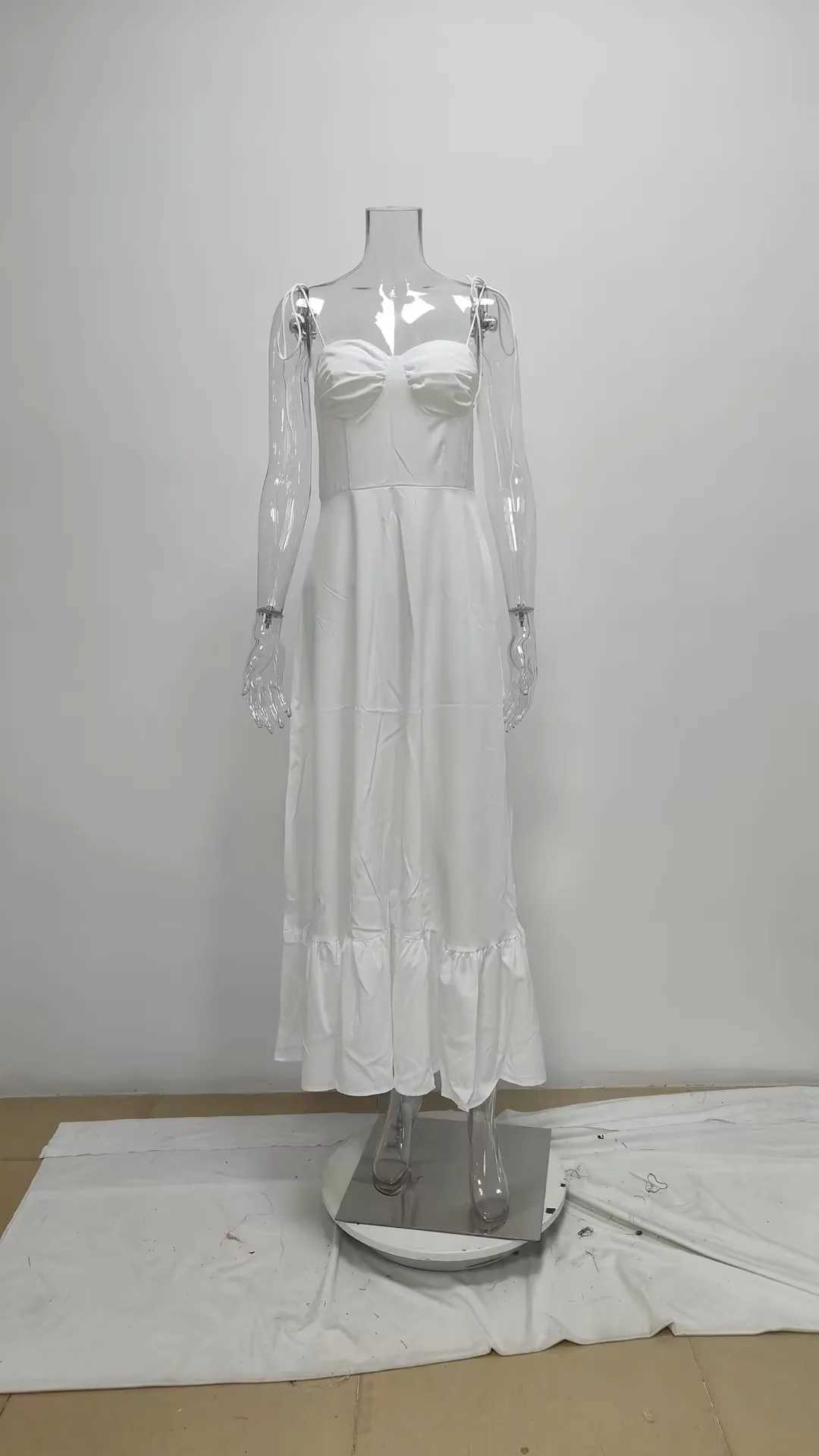VEITCHE Summer Elegant Women White Long Dresses Evening Party Butterfly Midi Dress Ladies Fashion Pleated Slip Dress Vestidos XJ250610