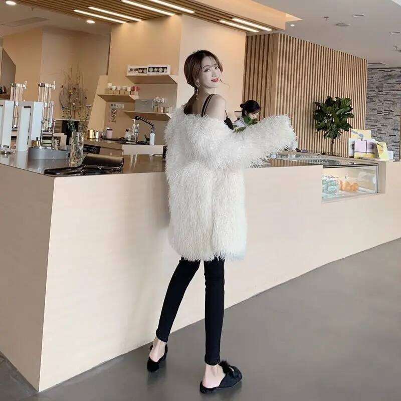 Chic Fluffy Coat Lamb Furry Faux Fur Jacket Women Streetwear Warm Design Winter Women's Clothing Outerwear