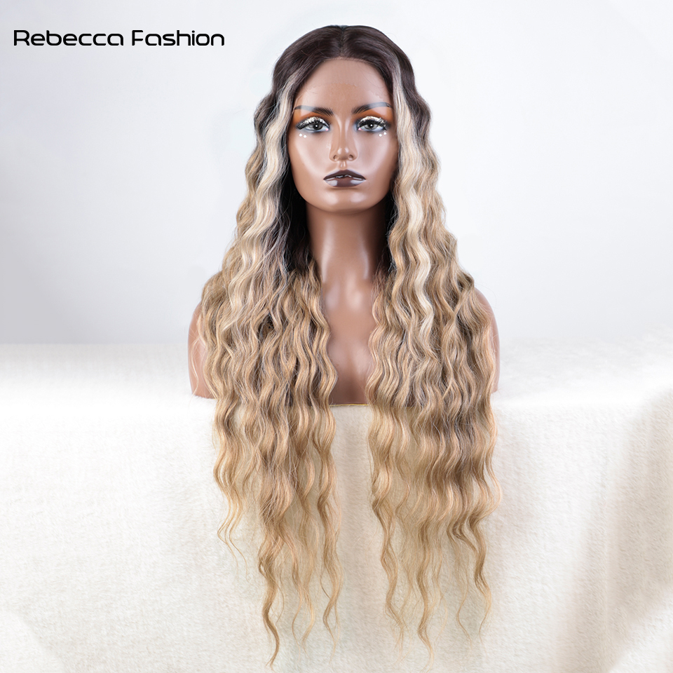 Rebecca Fashion Synthetic Ombre Blonde Ginger Wig for Women - Heat Resistant, Lace Front, Long Deep Wavy for Beach Cosplay