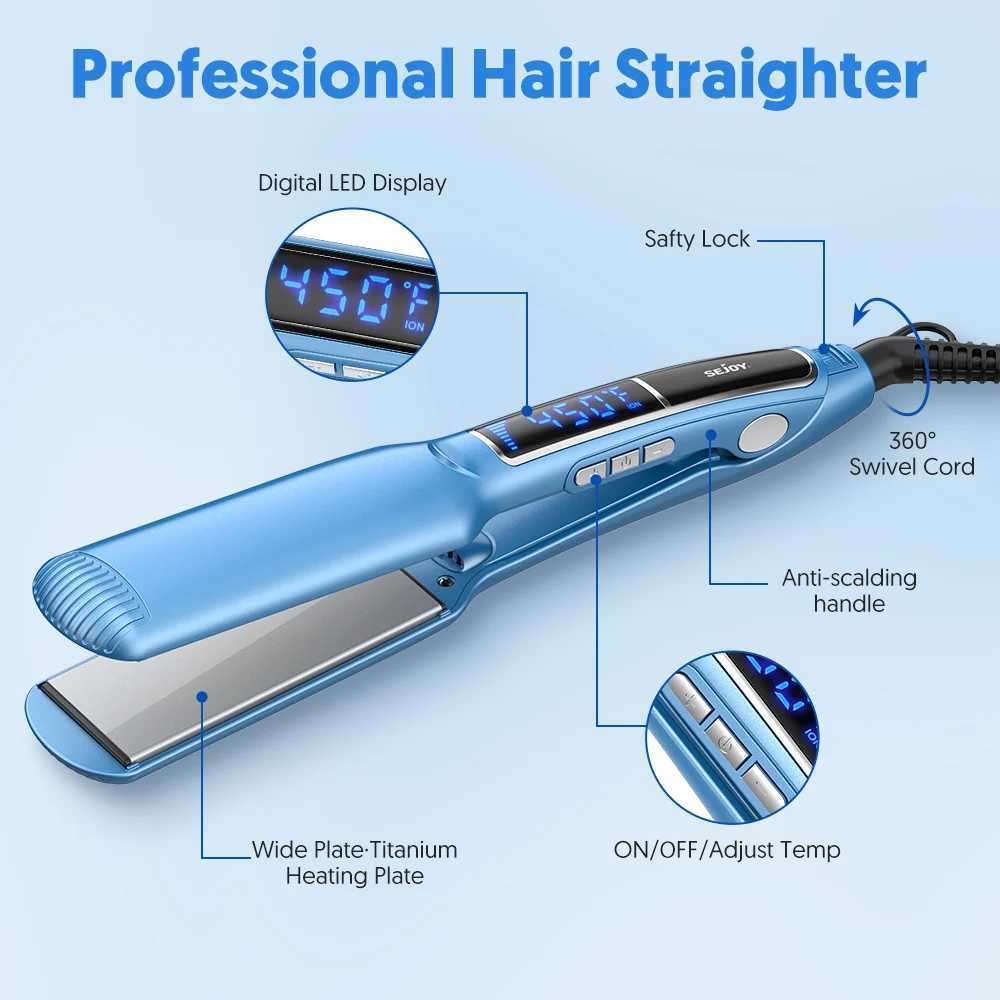 SEJOY Professional Hair Straightener Flat Iron with Adjustable Temperature 300-450F PTC Ceramic Plates Auto Shut-Off W250610