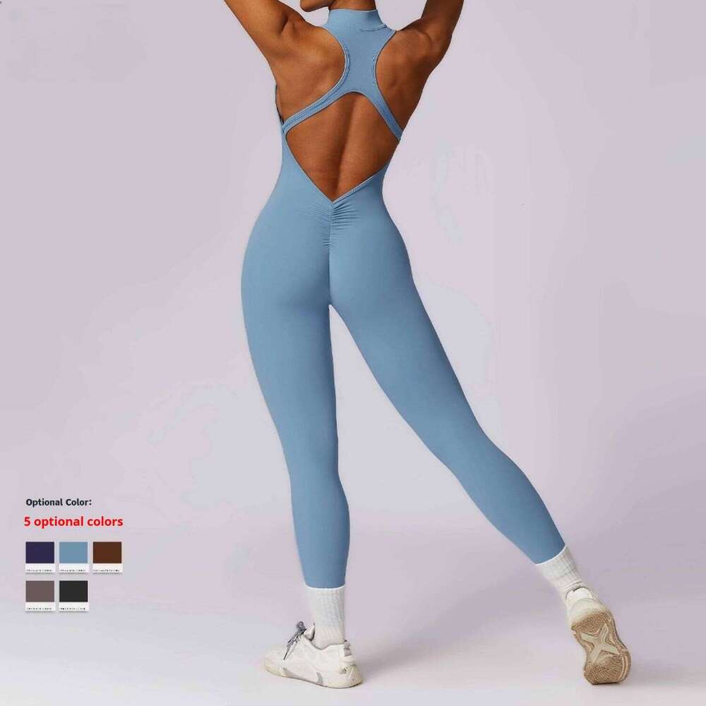 Nude Quick-Drying Zipper Yoga Bodysuit High-intensity Fiess Training Sports Tights