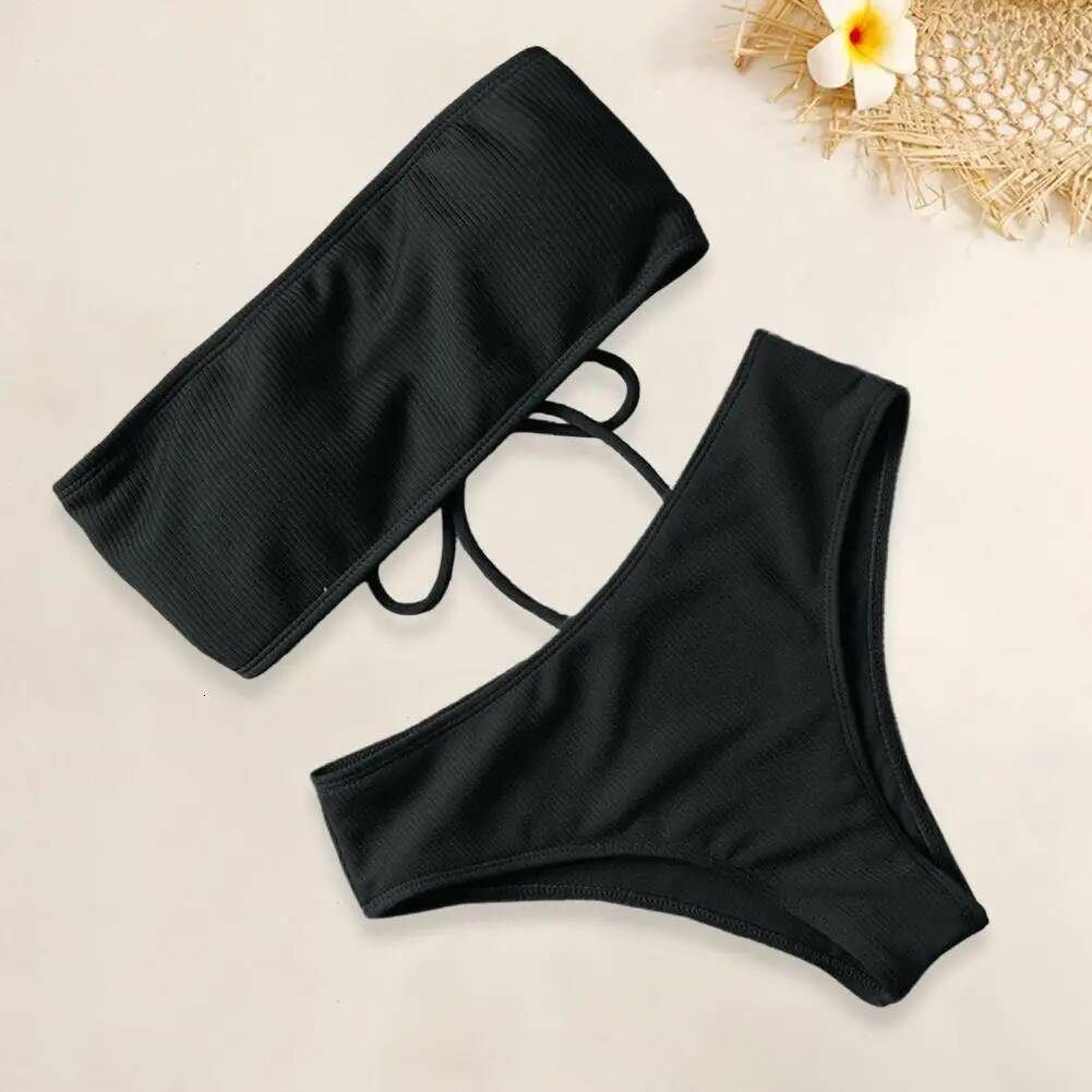 Bathing Two-piece Summer Swimwear Bra Briefs Bikini Set with Chest Pad Wire-Free Beach Suit Women Clothes