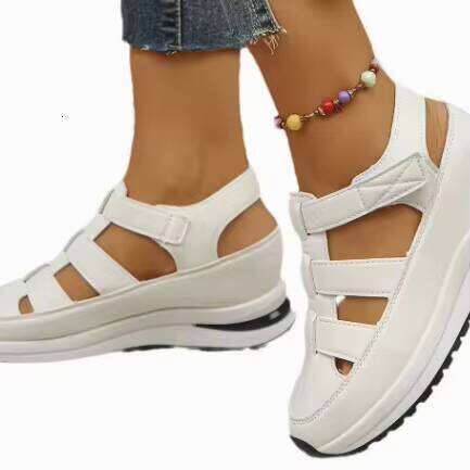 Summer Wedge Sandals With Closed Toe Hollow Breathable Platform Velcro Women's Shoes