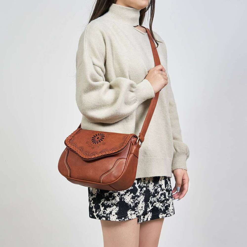 Annmouler Brand Women Shoulder Vintage Pu Leather Crossbody Hollow Out Ladies Satchel Bag Brown Retro Handbag For Girls