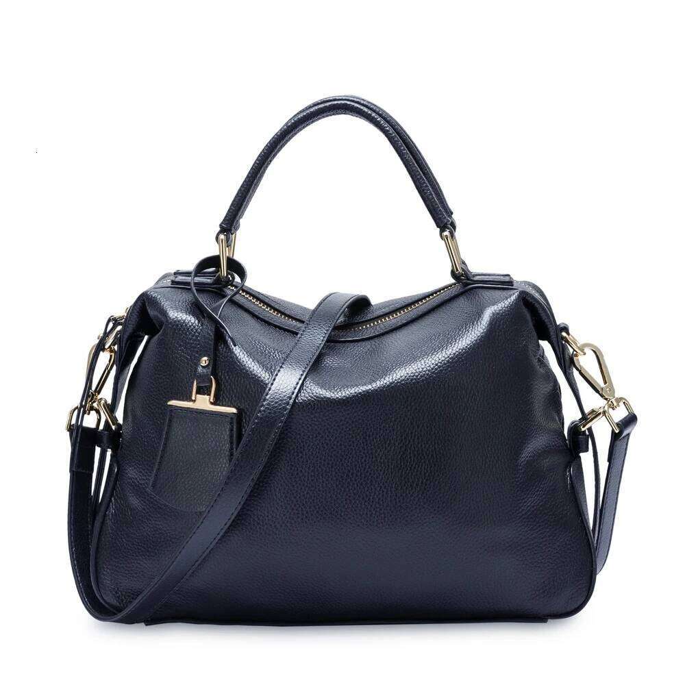 Zency Dark Blue Women Boston Bag 100% Genuine Leather Handbags Female Charm Crossbody Purse Shoulder Bags For Work Shoppi