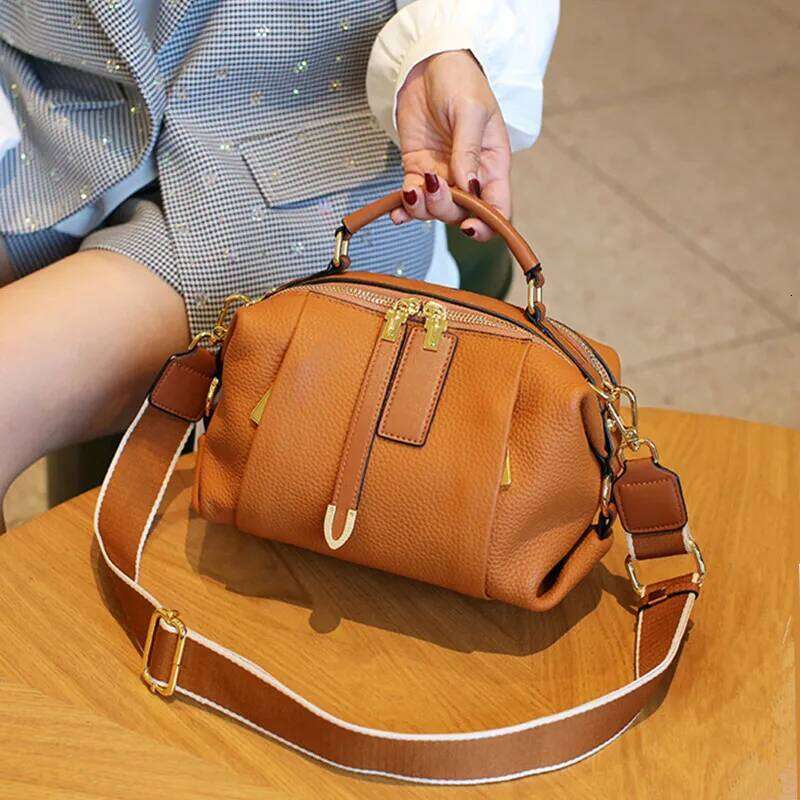 2025 Designer Genuine Leather Handbag High-End Fashion Vintage Boston Pillow Lady Cowhide Tote Shoulder Crossbody Bag