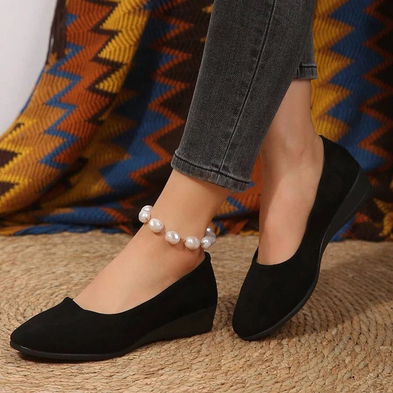 Classic Black Women Wedge Single Shoes Lightweight Slip On Office Work Shoes Woman Comfortable Soft Sole Casual Footwear Female 250603