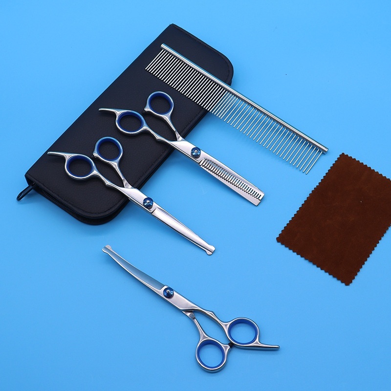 Pet Grooming Tool Kit Set Dog Straight Curved Thinning Scissors Cat Floating Hair Removal Stainless Steel Rake Comb