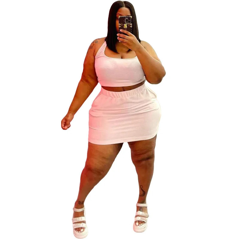 Summer Women Two Piece Outfits Wholesale Dress Sets Sexy Crop Tops and Skirt Suit with Short Casual Plus Size Sets Drop 250609