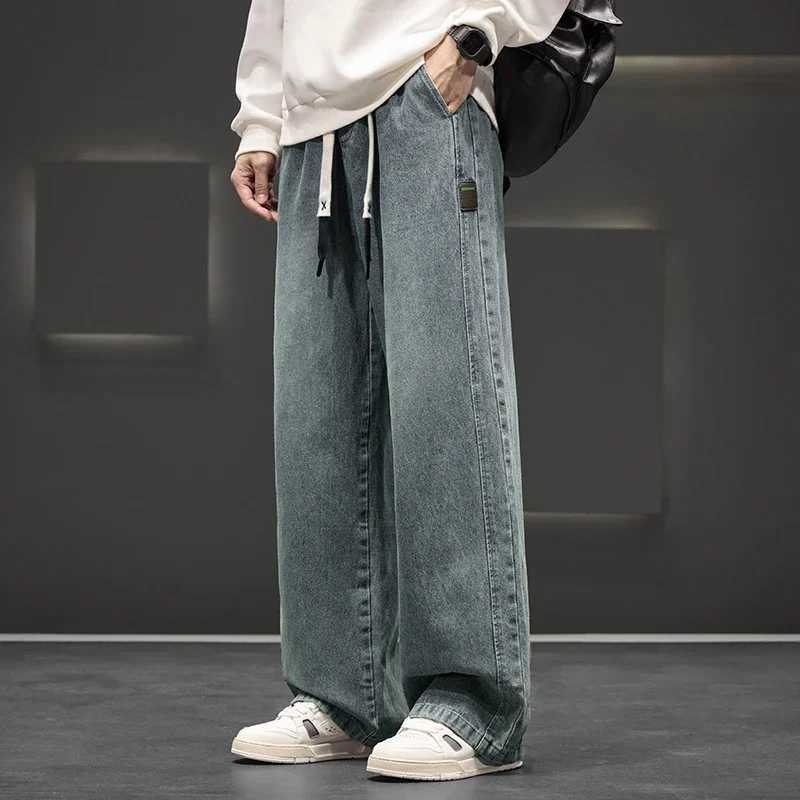 8XL New Wide Leg Washing Jean Pants Men Trousers Neutral Solid Color Loose Casual Straight Outdoor Fashion Plus Size Pants M250610