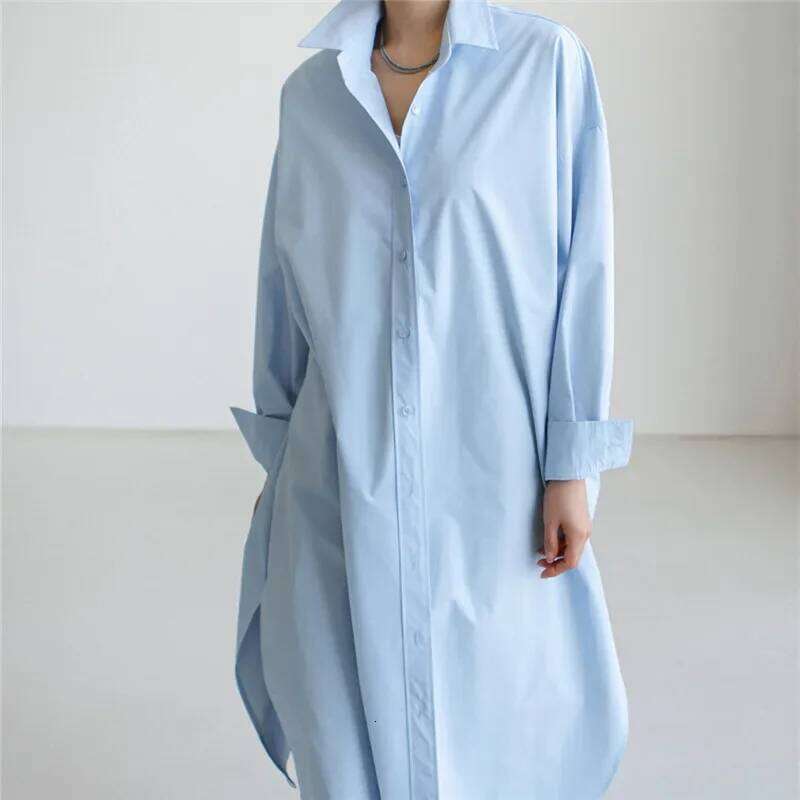Spring Autumn Sleeve Single Button Casual Women's Long Loose Plus Size Fashionable Sunscreen Cotton Shirt