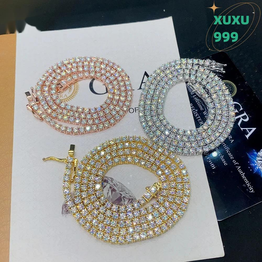 OACOCA Hip Hop Silver 925 Moissanite Chain 2mm 3mm 4mm 5mm 6.5mm VVS Moissanite Diamond Necklace Moissanite Tennis Chain