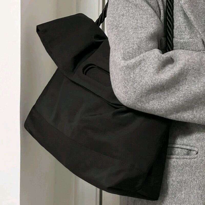 2025 Large Capacity Crossbody Korean Style College Trend Fashion Shoulder Solid Color Nylon Simple Thick Strap Bag
