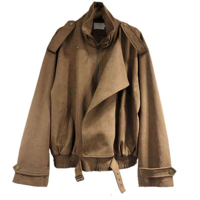 WTHT Fashion Trendy Women's Suede Fabric Long Sleeves Jacket 2025 Spring New Stand Collar Zipper Coat Female 1LS1076
