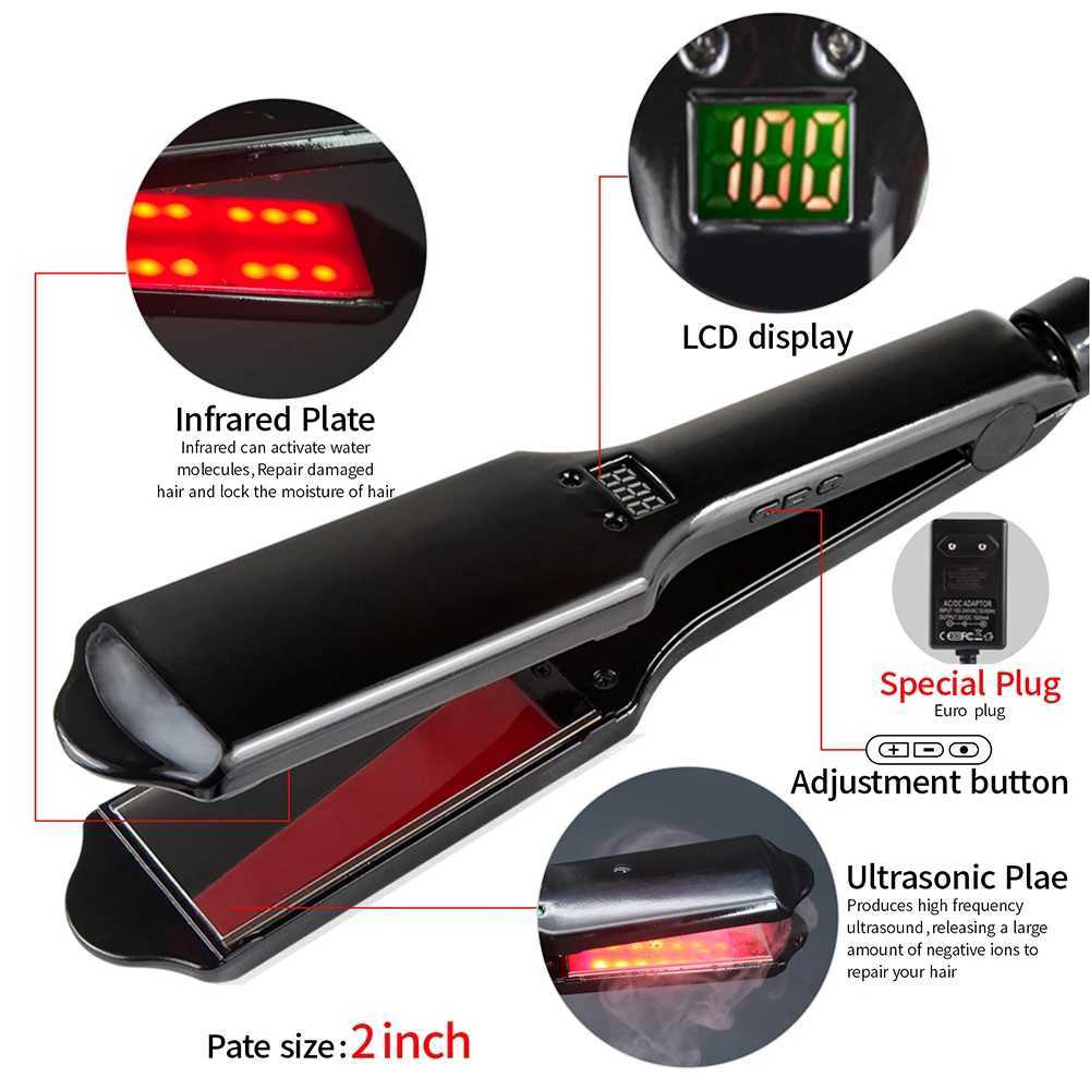 Ultrasonic Infrared Hair Care Iron Keratin Argan Oil Recovers Damaged Wide Plate Hair Straight LCD Display Treatment Cold Irons W250610
