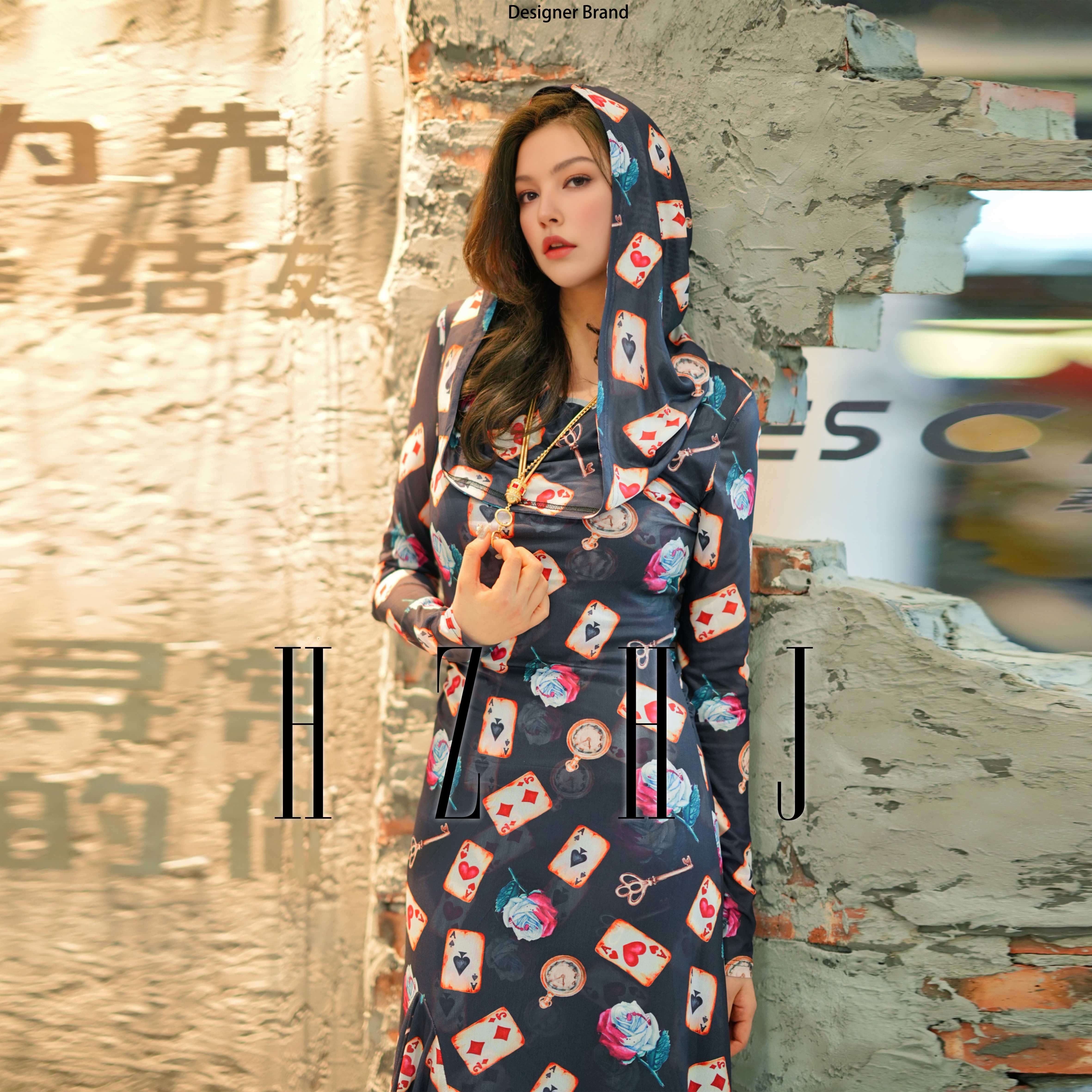 HZHJ new designer magician (with hat) long sleeved dress with slit