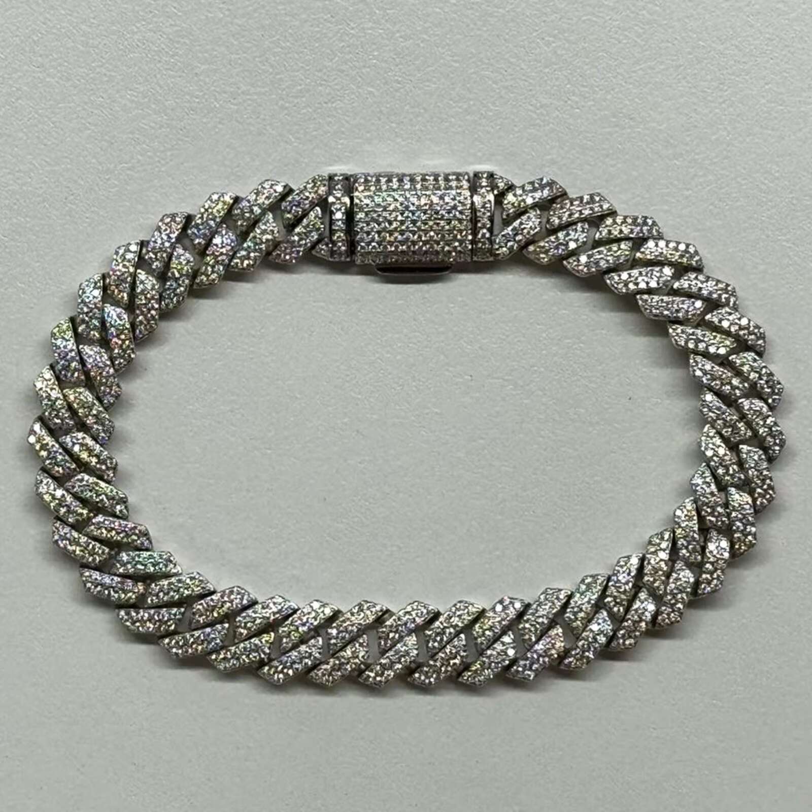 8mm White Gold 925 Sterling Silver Iced Out Mossanite Jewelry VVS Moissanite Diamond Cuban Link Chain Bracelet for Men Women OACOCA
