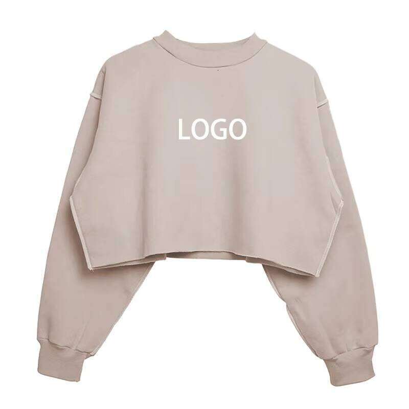 Winter Without Pockets Short Round Neck Sweatshirt Women's Thick Hoodie Plain High Quality