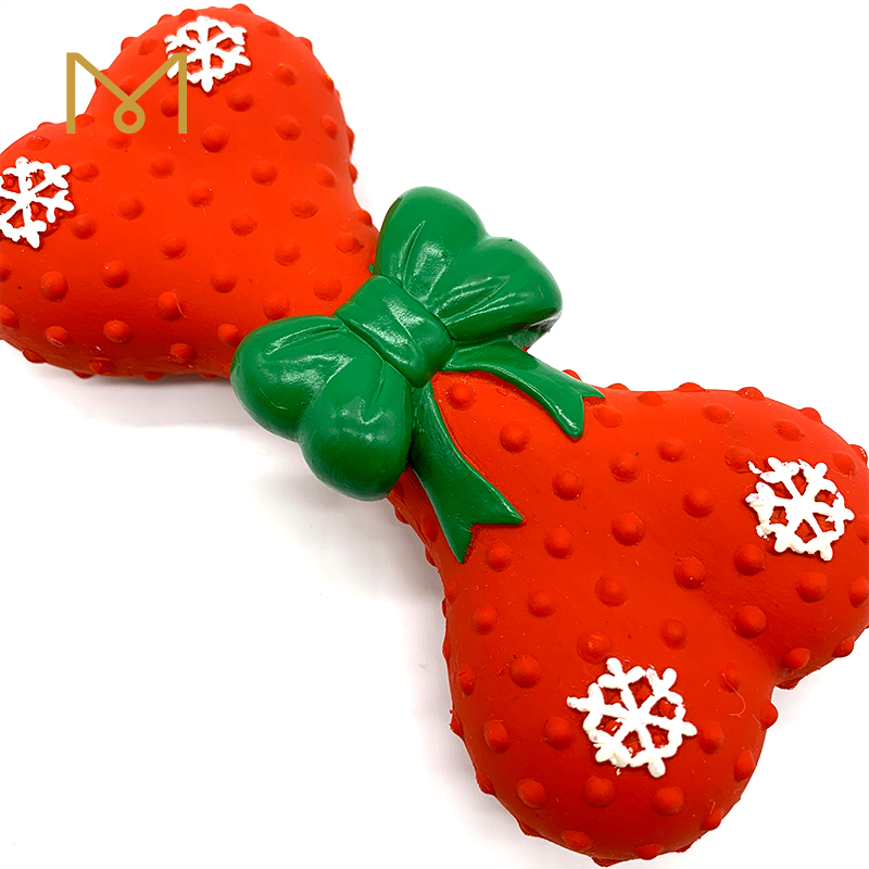 Christmas Rubber Bone Dog Toys Chinese Red Soft Cute Screaming New Natural Pet Wholesale Squeaky Latex Bone Dog Toys 8pcs/Pack