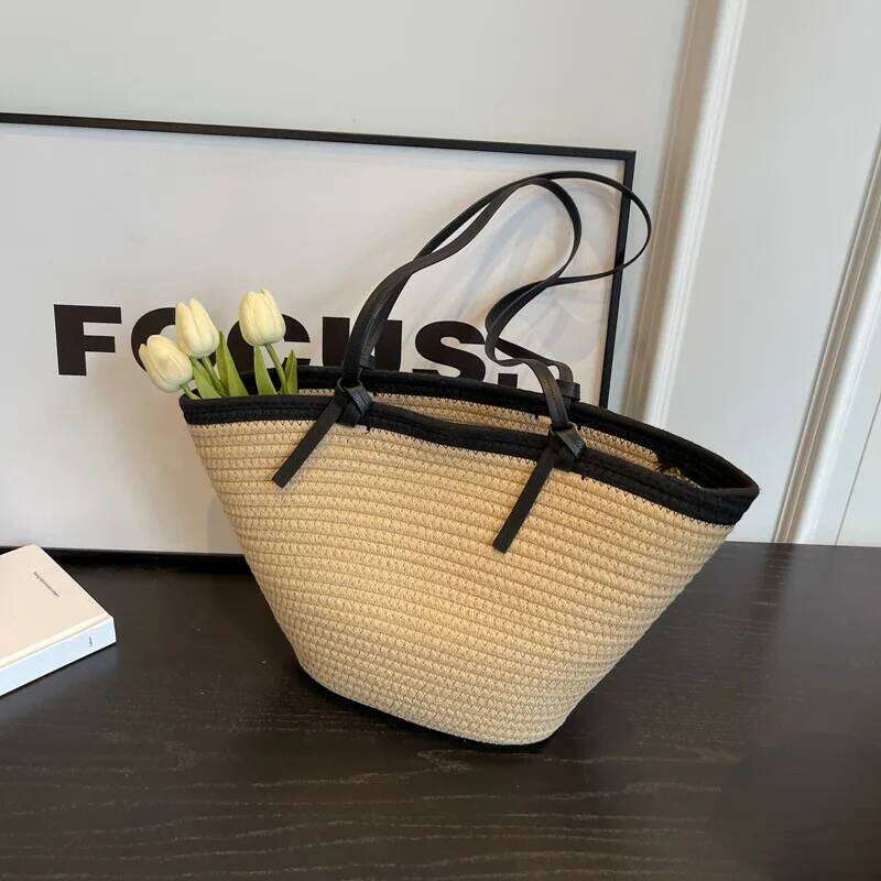 Women Beach Braided Basket Clutches Handlebag Portable Shoulder Travel Messenger Woven Bag Purses Shopper Satchel Female