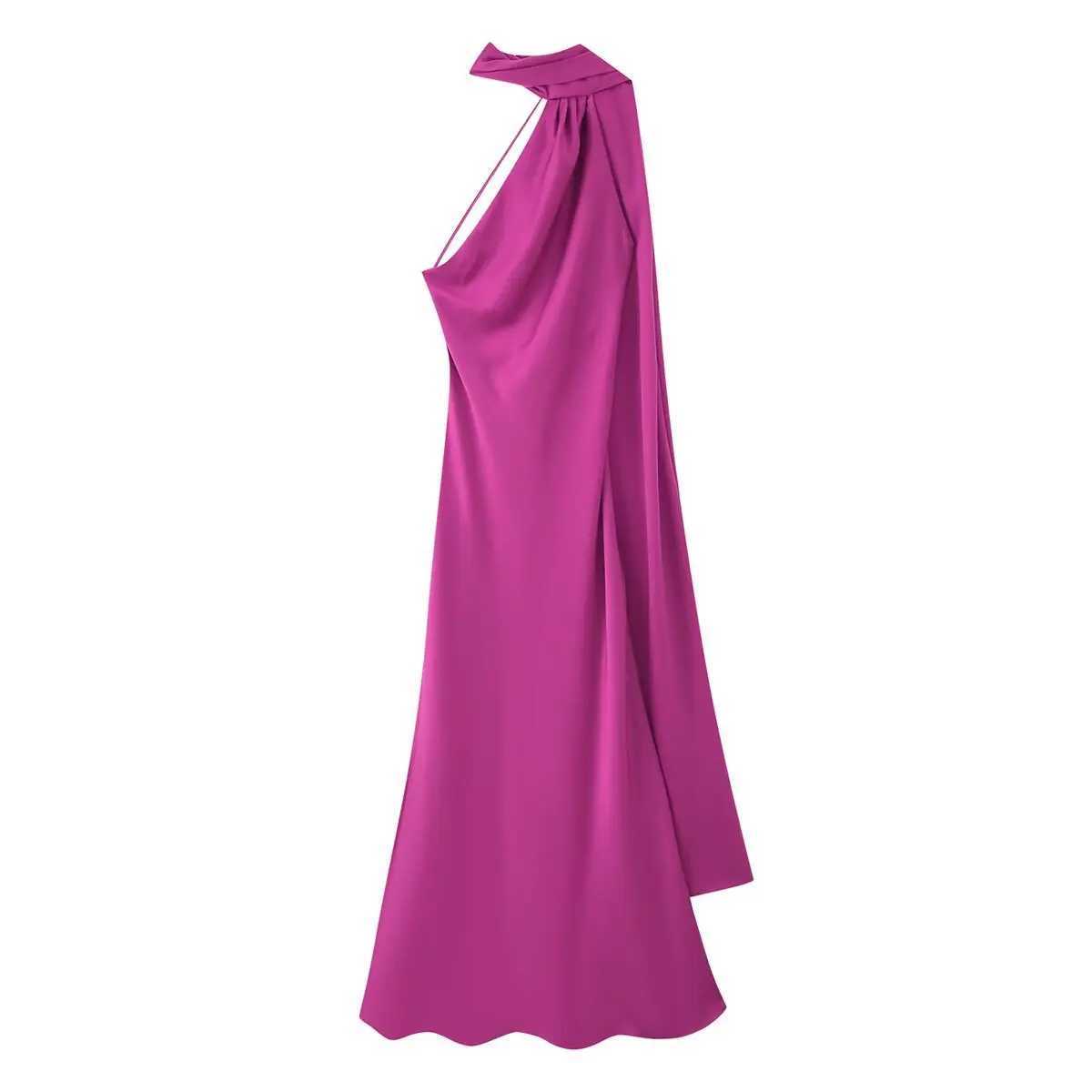 VEITCHE Elegant Womens Soft Silk Satin Long Dress Halter Backless Sleeveless Maxi Dresses Summer Lady Long Ribbon Party Gowns XJ250610