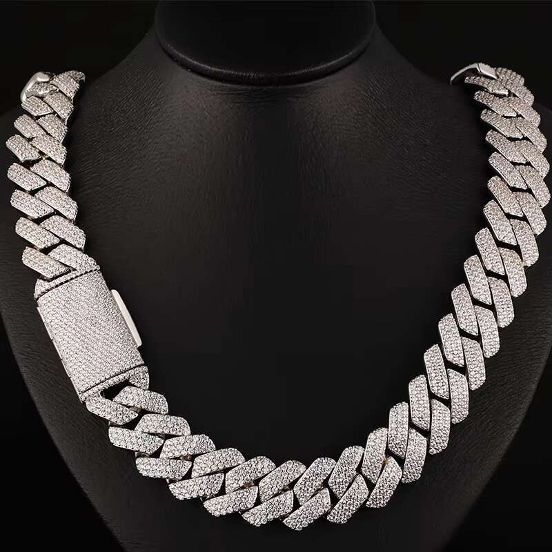 OACOCA Popular Mossinate Cuban Chain for Men 3rows 8mm-14mm Width Hip Hop Necklace Jewelry 925 Solid Silver Chain Necklace