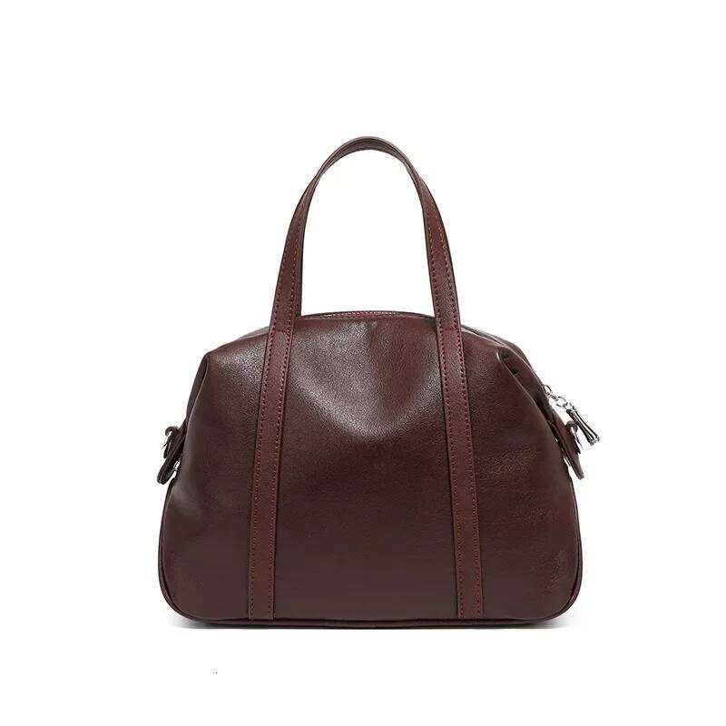 Women's 2025 New Fashion Simple Design Genuine Leather First Layer Cowhide Single Shoulder Boston Pillow Bag Hand Bag 2898