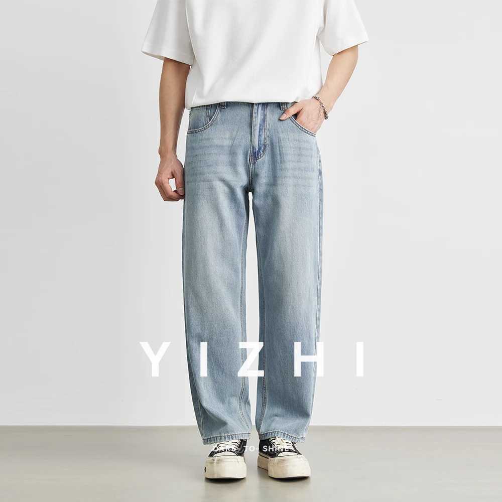 Mens Straight Jeans 2025 Summer New Thin Denim Trousers Casual Loose Outdoor Wide-leg Pants Fashion Nine-point Pants 28-36 M250610