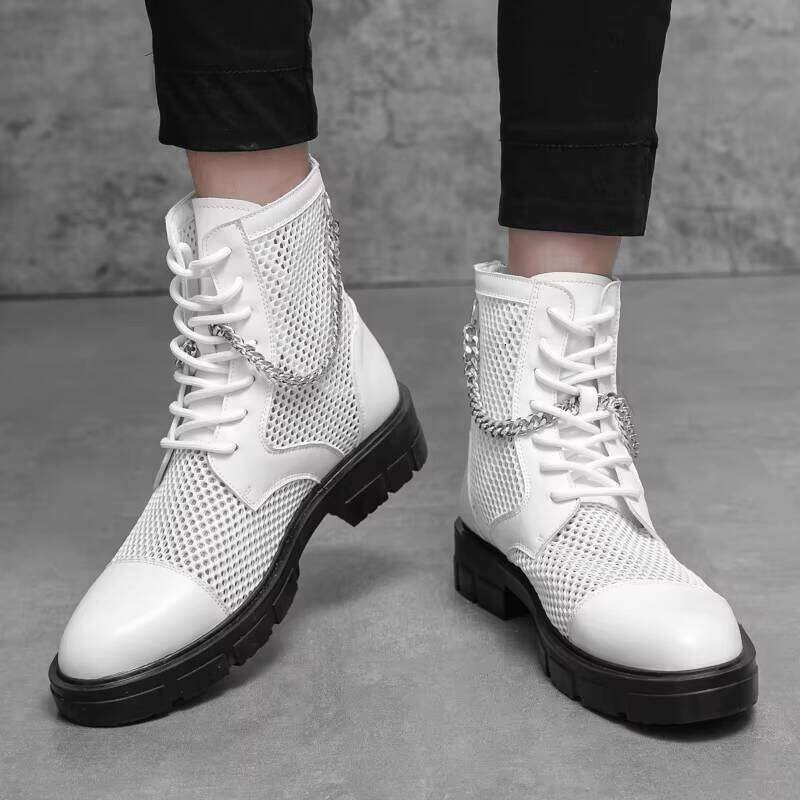 New Arrival Men's High-top Breathable Mesh Upper Anti-slip Out Sole Casual Boots with Chain Decoration