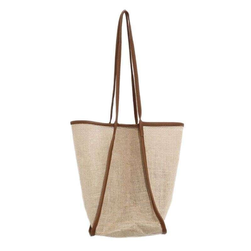 Korean Style Patchwork Color-Block Bucket for Women Versatile Cotton Linen Canvas Shoulder Underarm Large Capacity Mother-Daughter Tote Bag Trendy
