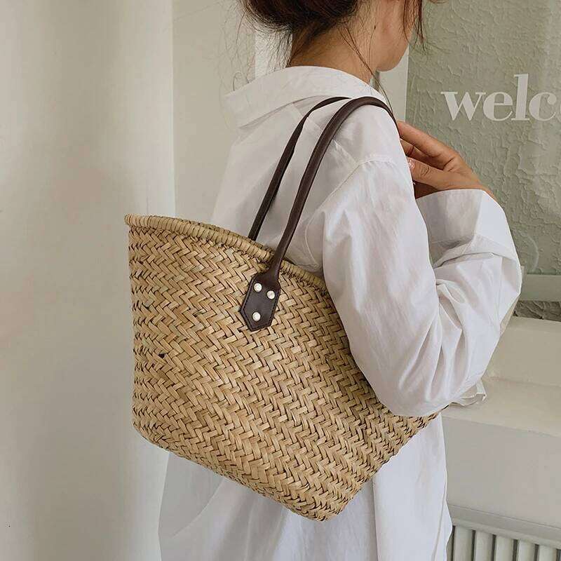 Handmade Women's Shoulder Large Capacity Handbags Bohemian Summer Straw Beach Bag Female Shopper Basket Woven Tote Bags