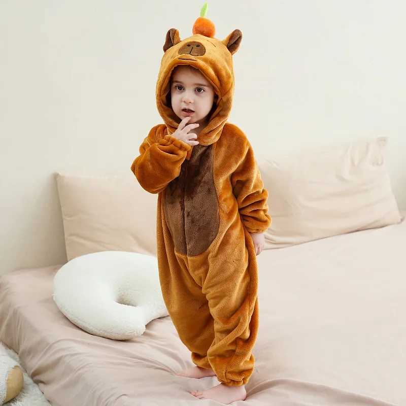 MICHLEY Cartoon Toddler Infant Flannel Baby Rompers Capybara Carnival Costume Hooded Overall Bodysuits Jumpsuit for Boy Girl y250610PQOS