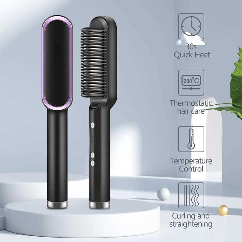 Trending Products Hair Straightener Brush for Women Hair Styling 2-in-1 Ionic Fast Heating Hot Curler Comb with Anti-Scald W250610
