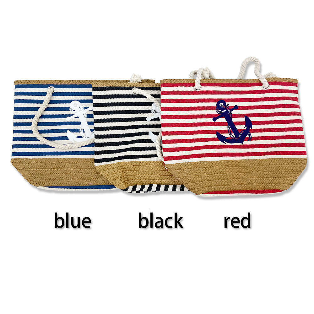 Casual Fashion Woven Summer Large Capacity Striped Canvas Straw Bag For The Beach