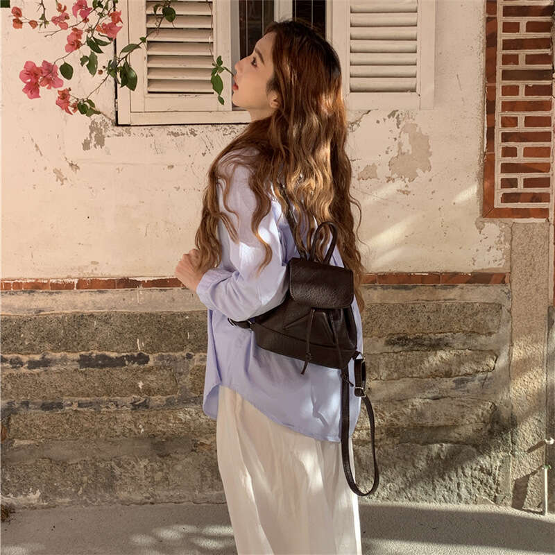 Fashionable College Student Women 2025 New Versatile Lychee Texture Backpack for Travel and School