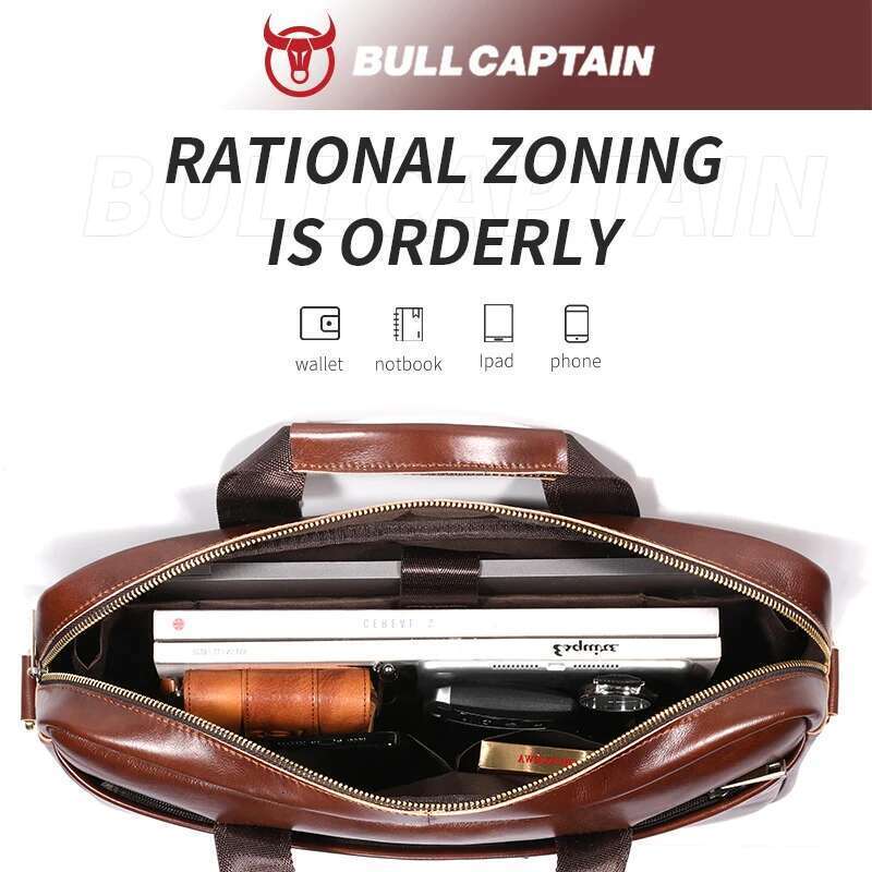 BULLCAPTAIN Men Briefcase Bag High Quality Business Leather Shoulder Messenger Bags Office Handbag 14 Inch Laptop Bag