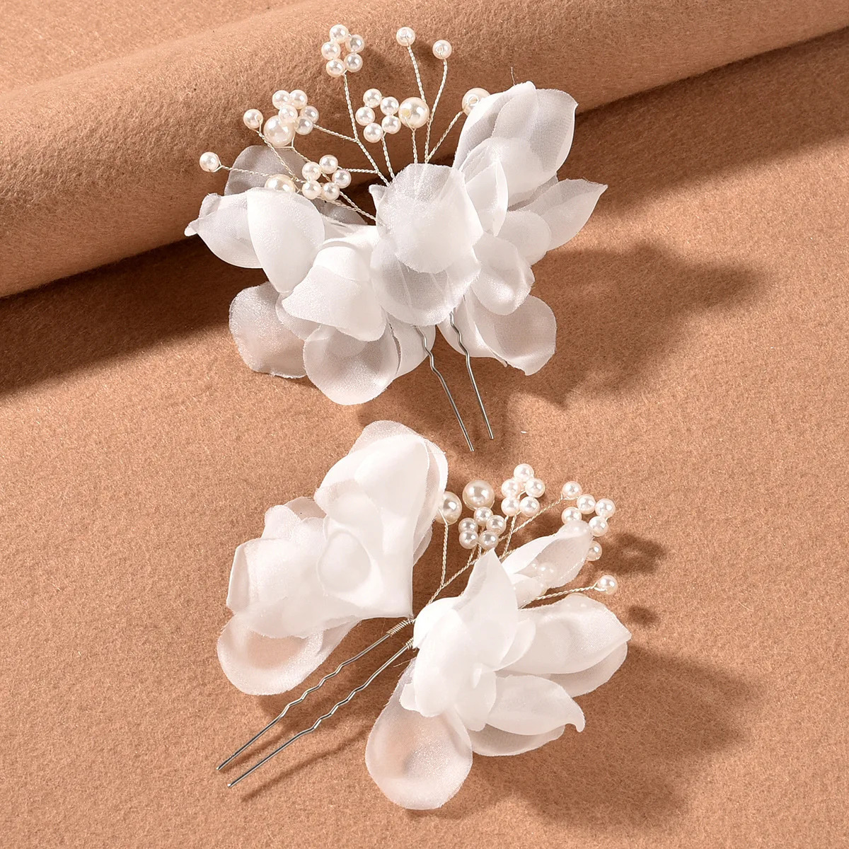 Wedding U Shape Hair Clips Bridal Headpiece Mesh Flower Hairpins Pearl Women Wedding Hair Accessories Bridal Headdress Jewelry 250610
