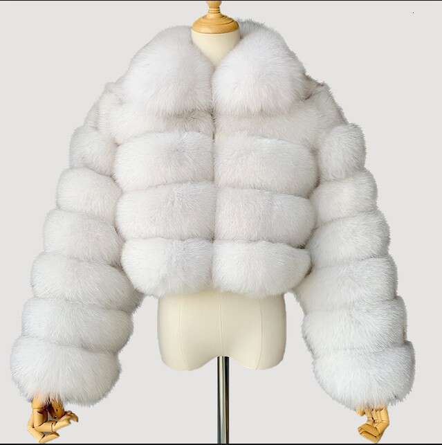 Faux Coat With Fox Fur Patchwork, Short Collar, Long Sleeve, Women's Jacket