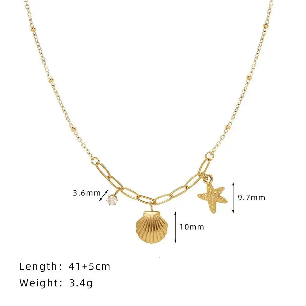 316L Stainless Steel Starfish Shell Zircon Pendant Necklace For Women Fashion Gift Gold Color Neck Chain Jewelry 250609