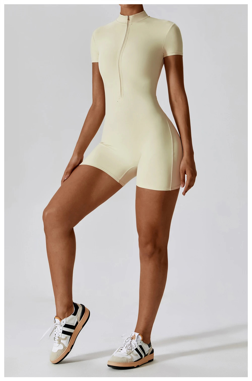 Womens Yoga Jumpsuits Short Sleeve Summer Thin Slim Fit Stretch One Piece Playsuits Romper Sexy Fitness Female Zipper Sportwears 250609