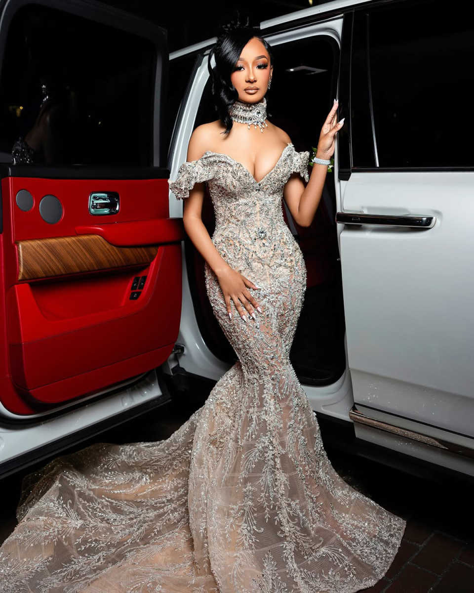 Stylish Mermaid Evening Dress V Neck Prom Gowns Sequins Beads Appliques Shine Prom Dress vestidos de festa Special Occasion Dresses Plus Size Customiz