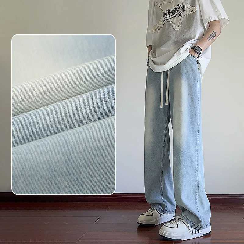 Mens Summer Jeans Light Blue Ice Silk Jeans Thin Jeans Loose-Fit Straight-Leg Pants Casual Pants Loose Straight Wide Leg Pants M250610