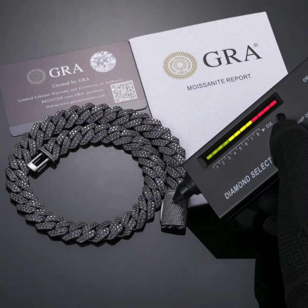 OACOCA Top Quality Moissanite Hip Hop Jewelry GRA Certificate Iced Out 15mm 925 Sterling Silver Mens Cuban Link Chain