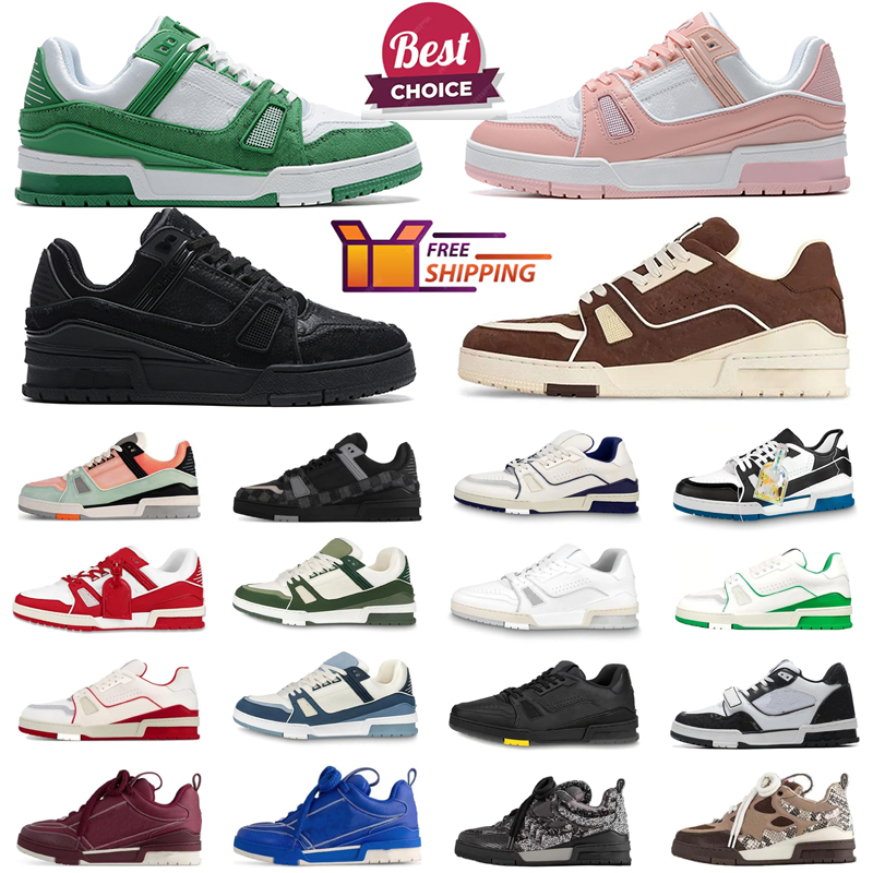 Designer Virgil Skate Trainer Men Women Casual Shoes Calfskin Leather White Green Red Blue Letter Overlays Platform Fashion Mens Sneakers Size 36-45