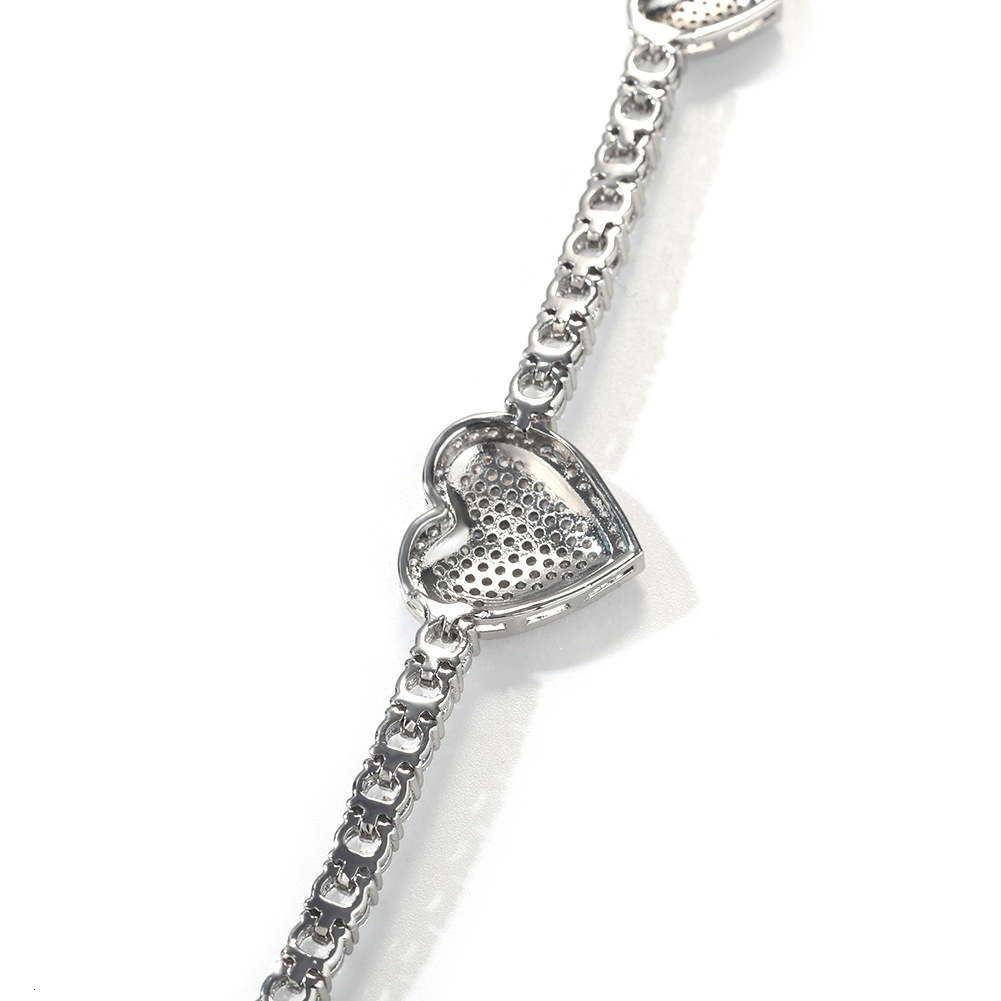 New In Full Diamond Love Heart Charm Diamond Tennis Chain Bracelet Top Quality Iced Out Cubic Zirconia Hip Hop Wedding Bangle Briaces For Women Jewelr